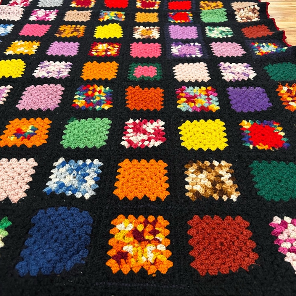 Vintage Granny Square Afghan Blanket
